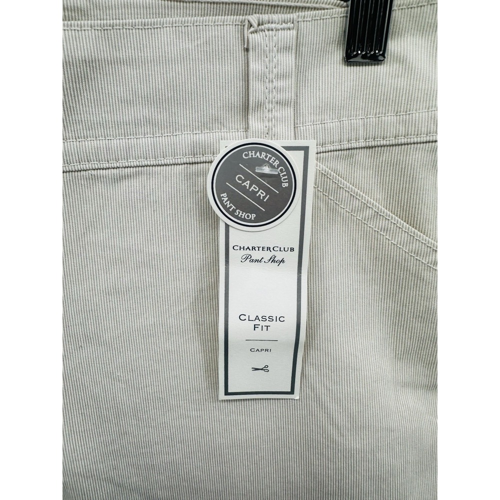 Charter Club Womens Pant Shop Sz 14 Classic Pants Beige Pinstripe Capri JJ22 - Picture 4 of 9